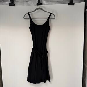 Paule Ka Cotton Blend Dress Womens 36 Black Sleeveless Scoop Neck Belted